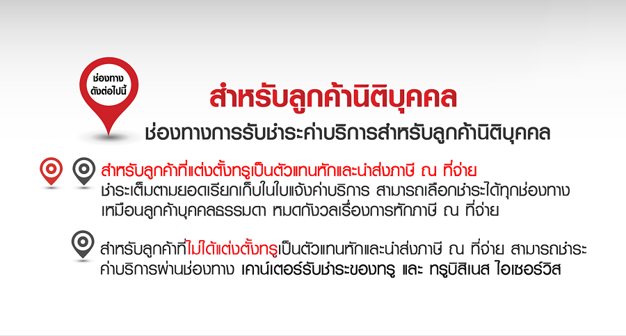ช่องทางชำระค่าบริการสำหรับลูกค้านิติบุคคล